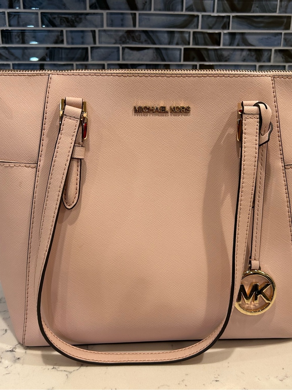 Michael Kors Blush Saffiano Leather Tote with Gold MK Charm